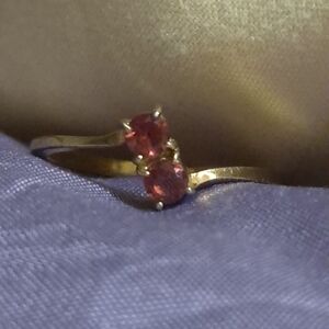 Vintage Dainty 14KGP Toi et Moi" Garnet Ring Sz 6
